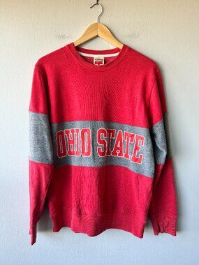 HOMAGE Ohio State Buckeyes Colorblock Crewneck Sweatshirt Red Gray L
